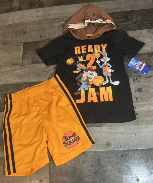 Space Jam Boys Hooded Top with Matching Shorts 2 Piece Outfit Size 6