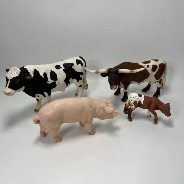 SCHLEICH Farm Animal LOT Figure TEXAS LONGHORN BULL Calf Pig Cow Toys Retired