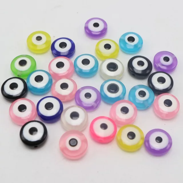 100 Mixed Colour Acrylic Kabbalah Evil Eye Coin Rondelle Beads 10X5mm 8X5mm