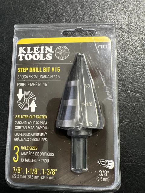 Klein Tools KTSB15 Step Drill Bit #15 3 Hole Sizes: 7/8”, 1-1/8”, 1-3/8” NEW