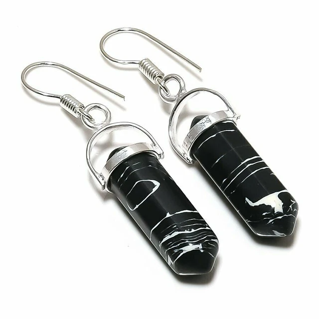 Zebra Jasper Gemstone Handmade Ethnic Jewelry Earring 1.89" TN-735