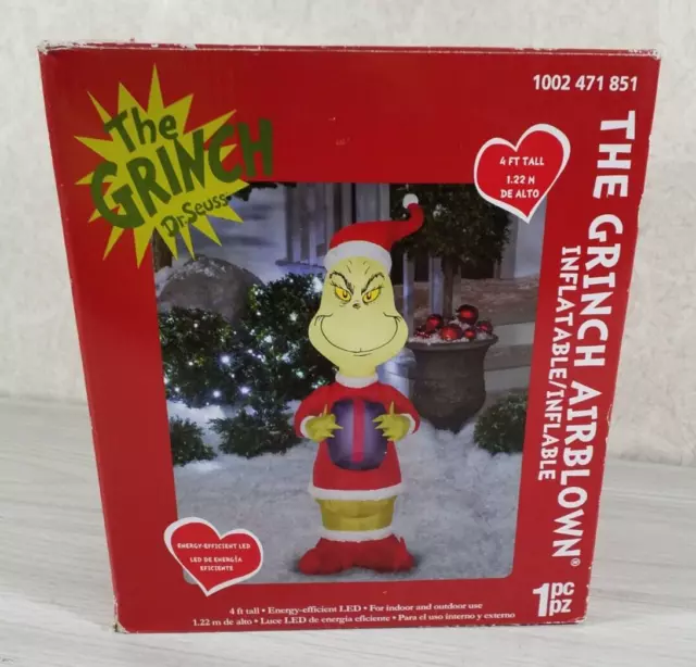 Gemmy The Grinch Airblown Inflatable 4 ft Wreath LED Dr Seuss