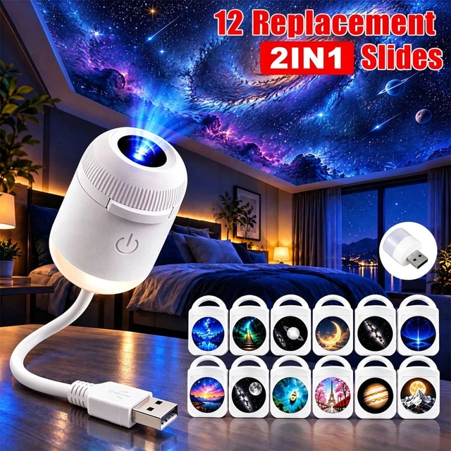 2-IN-1 GALAXY PROJECTOR Night Light USB Projection Lamp with 12 ...