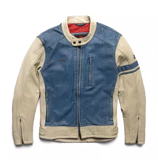 Blouson en cuir Royal Enfield Airborne "Blanc & Bleu" 3