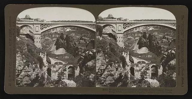 Bridge El Kantara spanning the gorge of the Rummel, Roman bridge - Old Photo