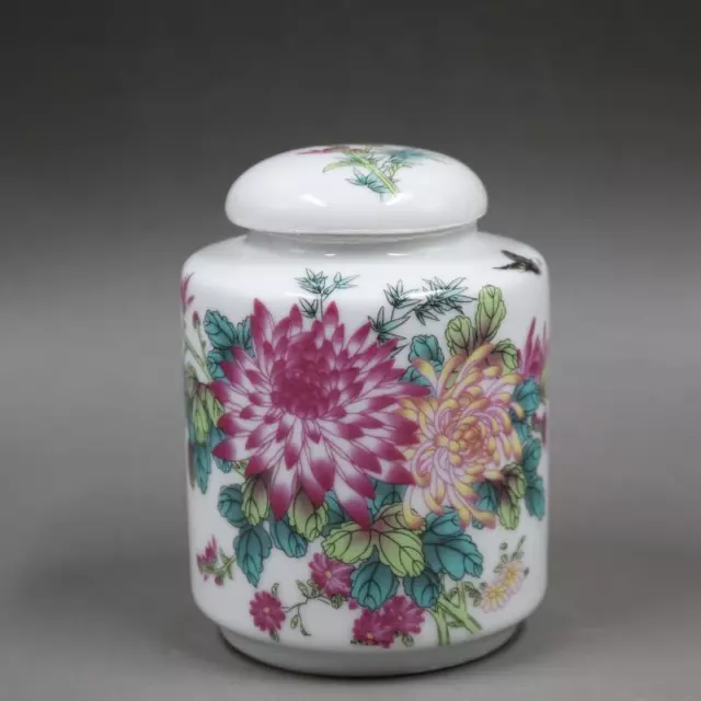 China Porcelain Republic of China Famille Rose Floral Pattern Tea Caddies 4.13"