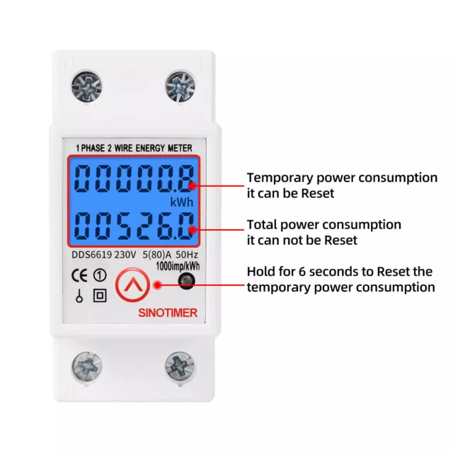 Digital LCD Kwh Wattmeter Power Consumption Energy Meter Electric Din Rail 230V 3