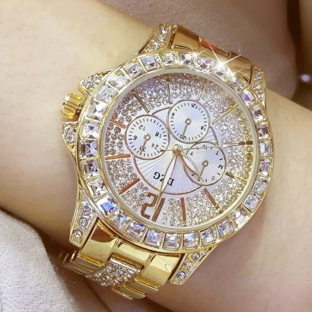 Reloj De Pulsera Oro Para Mujer Lujo De Cristal Relojes Con Diamantes Relojes