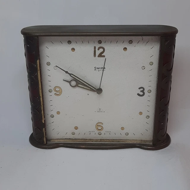 Ancien Réveil de voyage Swiss Made – 7 Jewels – Swiss Made – Étui Cuir - Montres & Bijoux