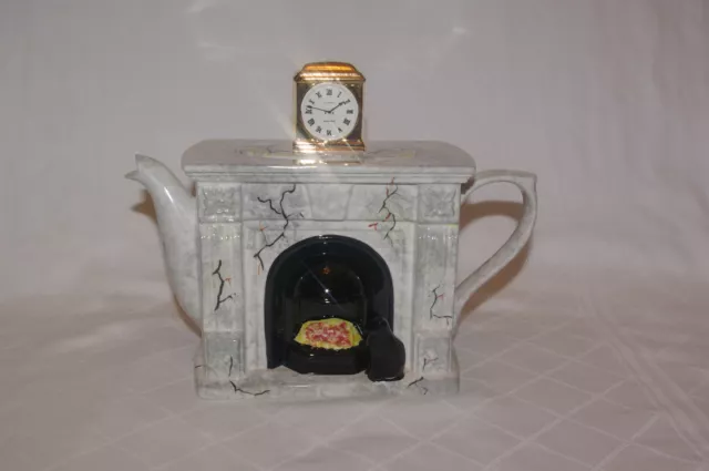 Vintage Early Large Swineside Teapot Coal Fire Place Cat Clock Signed Y Batty