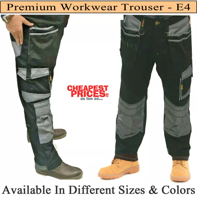 Heavy Duty Mens Cargo Work Trousers Combat Workwear Pants With Knee Pads Pockets