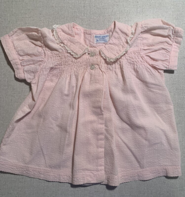 Vntg  Handi Panti Topper Alexis Infant Girls Cotton Dress Pink Smocked Lace Trim