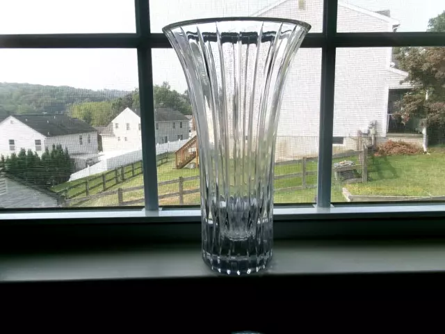 Mikasa Park Lane 10" Flared Flower Vase - Heavy Crystal Glass Vertical Ribs