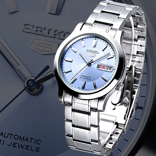 SEIKO 5 AUTOMATIC Mens Watch 21 jewel Skeleton Back Blue dial