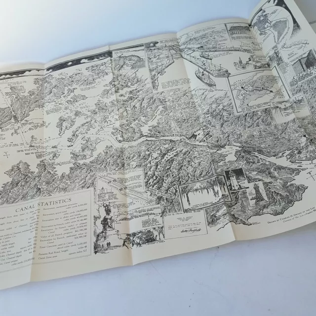 Antique Panama Canal Map -- Canal Statistics by Charles H. Owens 1925