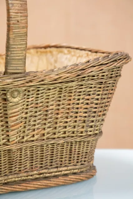 Antique Early 20th Century Edwardian Woven Cane Sewing Basket 3