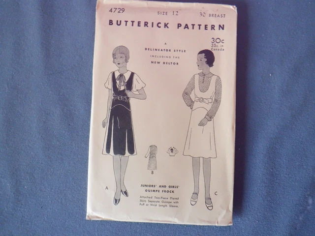 Vintage Pre 1930s Butterick 4729 Girls Guinpe Frock Vintage New Old Stock FF