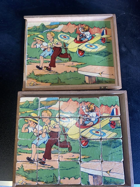 Jeu De Cubes En Bois Ancien - 24 Pièces Puzzle Vintage, Occasion