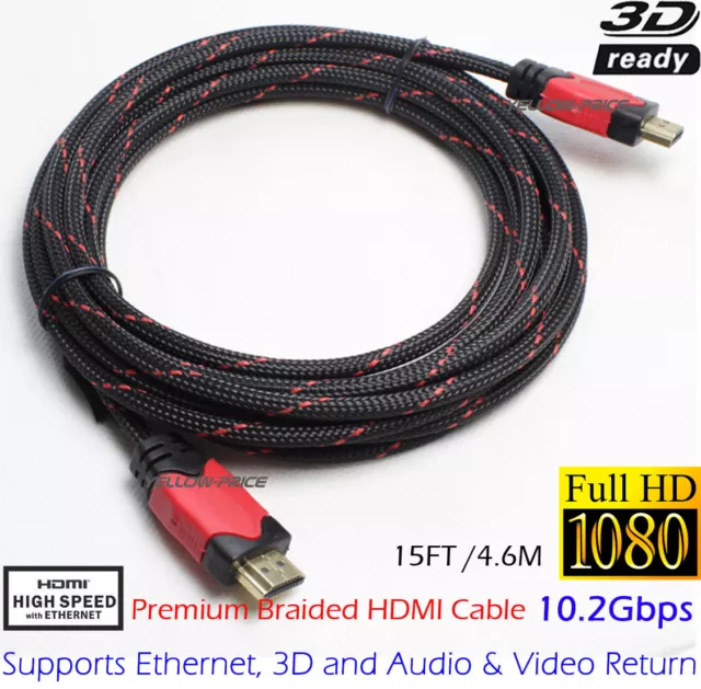 High Speed HDMI v1.4 Cable, 4K 1080p 3D TV Lead HDMI 3-30FT, Nylon Braided Cord