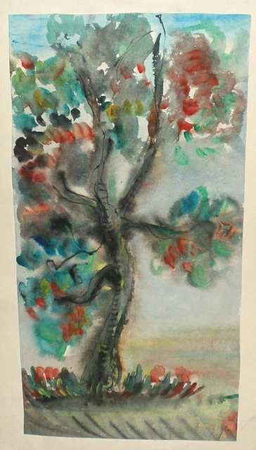 TABLEAU AQUARELLE SIGNÉ figures de paysage abstrait EUR 89,47 - FR