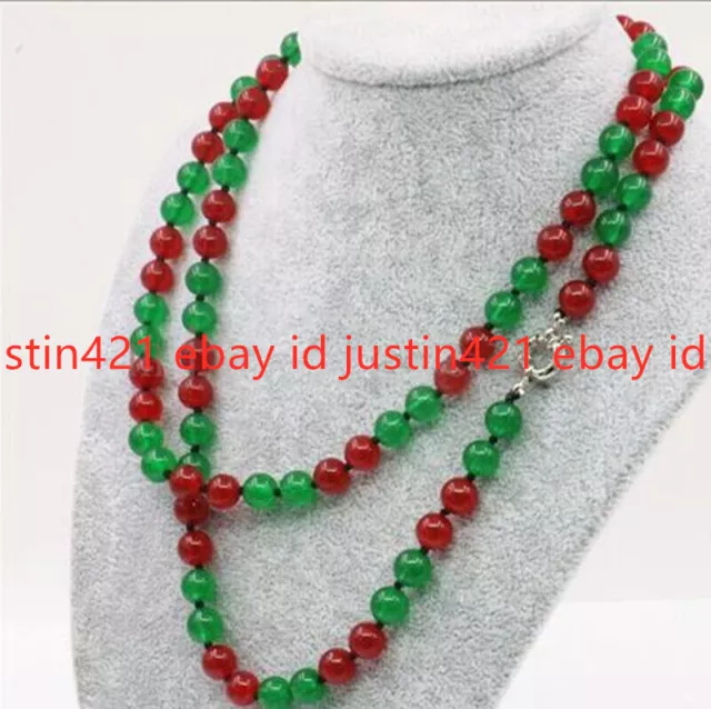 Long 18" 24" 36" 50" 8mm Red Green Jade Round Gemstone Beads Necklace