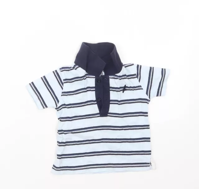 Matalan Boys Blue Striped Cotton Basic Polo Size 6-9 Months Collared Button