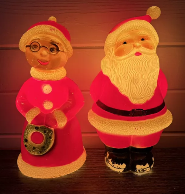 Vintage Mrs. Claus and Santa Union Products Table Top Christmas Blow Mold 14"