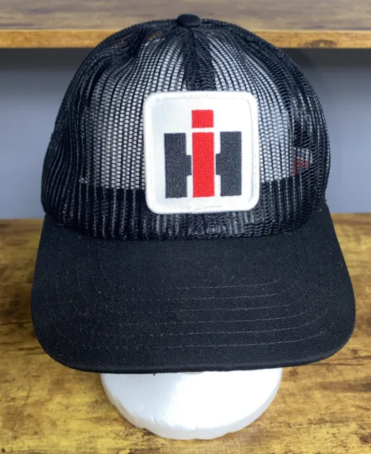 Rare IH International Harvester Full Mesh Black Snapback Trucker Farmer Hat EUC