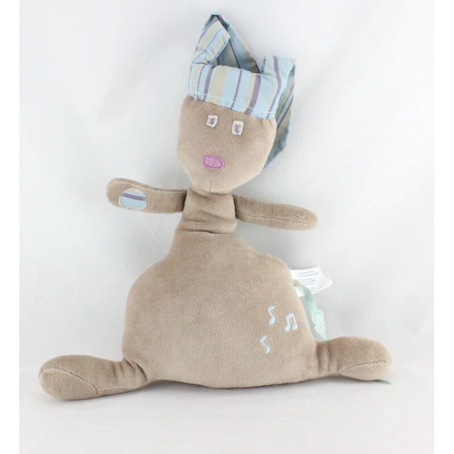Doudou musical lapin marron bonnet rayé bleu OBAIBI OKAIDI - 15699