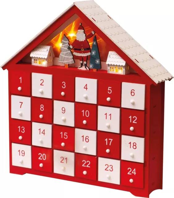 Wooden Advent Calendar LED Light Up Red Santa Christmas Advent Calendar Reusable