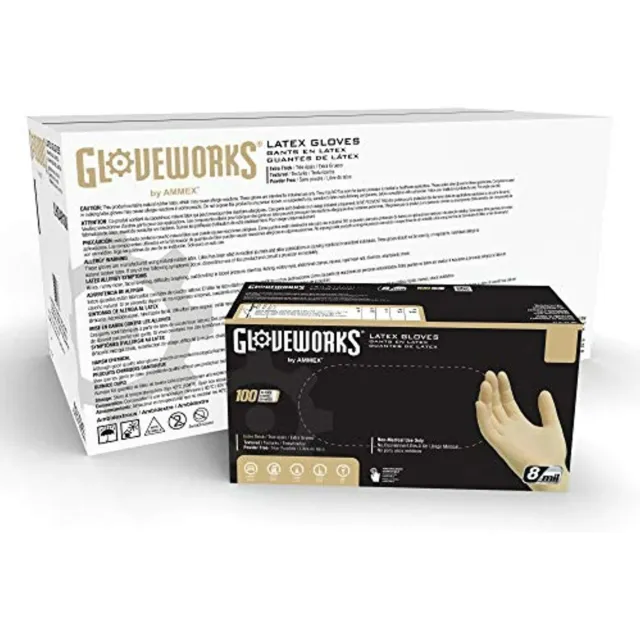 GLOVEWORKS HD Industrial Ivory Latex Gloves, Case of 1000, 8 Mil, Size Medium