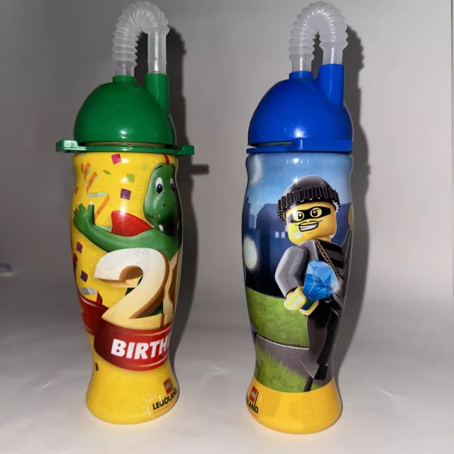 LegoLand Windsor Resort 2 botellas de agua con pajitas 20 cumpleaños