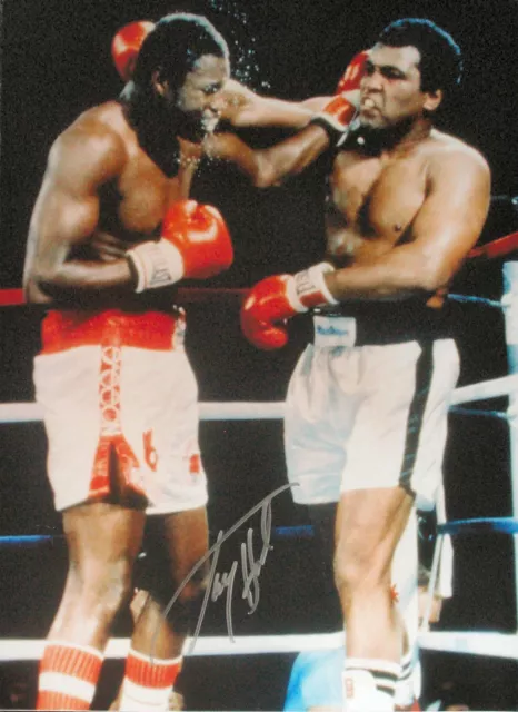 LARRY HOLMES WORLD CHAMPION SIGNED 16"x12" BOXING PHOTO v MUHAMMAD ALI COA PROOF