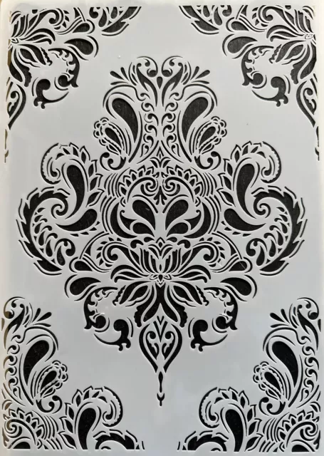 Damask inspired design stencil in A4. furniture, fabric, tiles, scrap booking