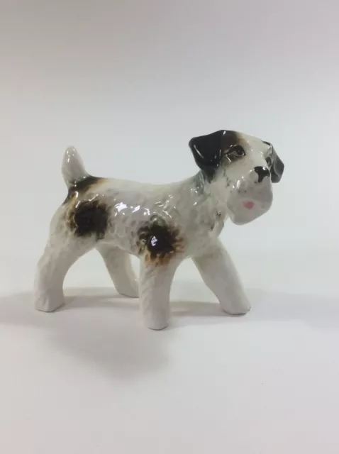 Vintage Wire Hair Fox Terrier Dog Figurine Porcelain Japan Black, White & Brown