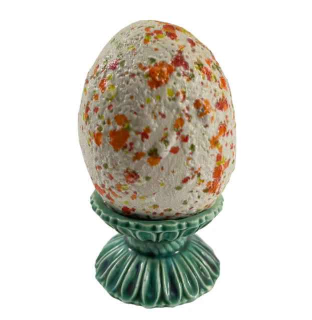 Decorative Cut Out 3” Speckled Egg On Jade Colored Stand Base Pedestal Easter