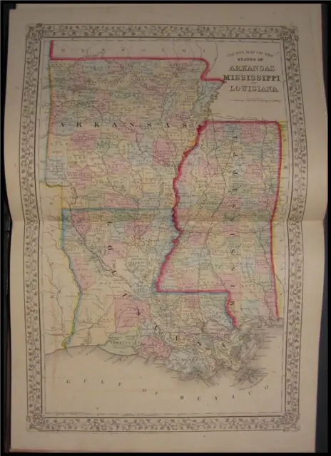1867 Mitchell Map Arkansas Mississipppi Louisiana AK LA