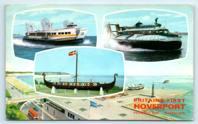 Postcard Britains First Hoverport S R N 4 Hovercraft Pegwell Bay Ramsgate 1969