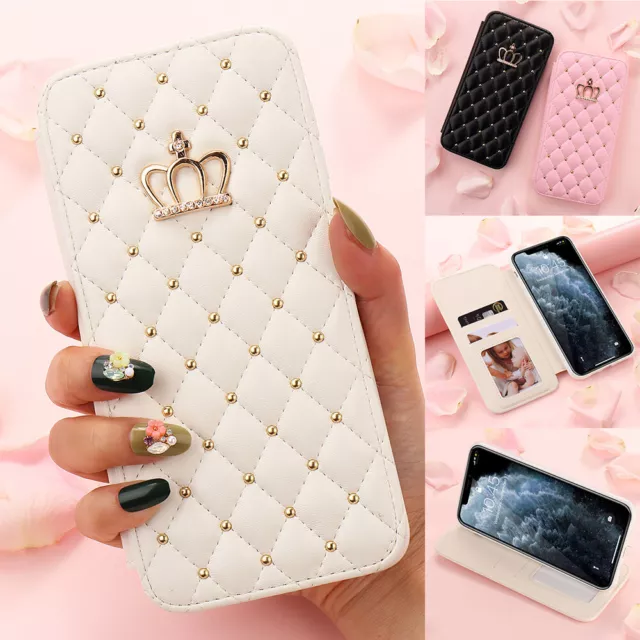 Luxury Crown Bling Leather Phone Case Cover for iPhone 14 13 11 12 Pro Max XR SE