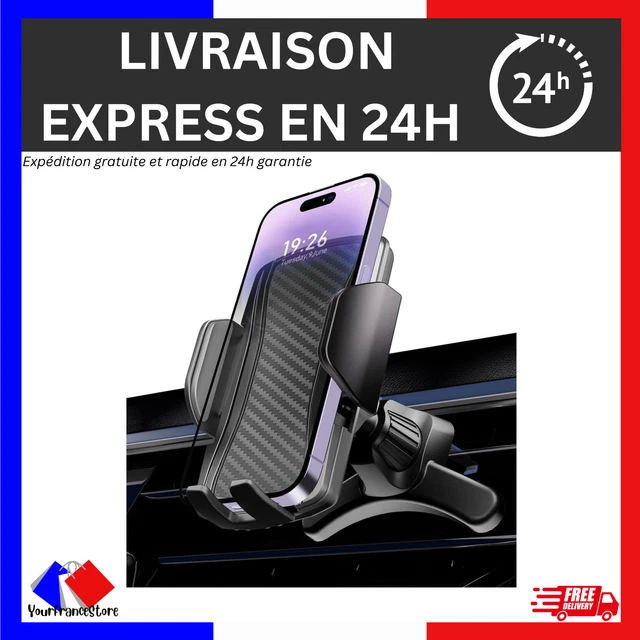 Support Téléphone Voiture Grille Aération 2025 - Rotation 360°, Clip Renforcé, Compatible 4-7 Pouces