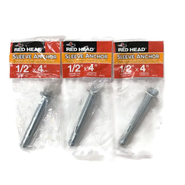 RED HEAD 50118-B3 1/2-inch x 4-inch Steel Concrete Sleeve Anchor Set of 3