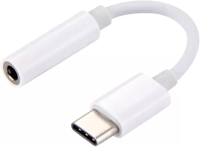 Cable adaptador USB Tipo C USB-C a jack de audio 3.5mm 10cm Blanco