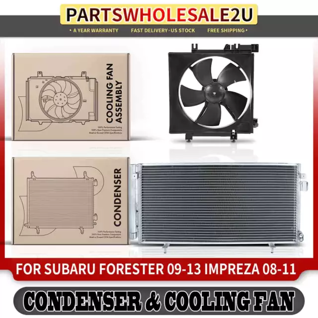 AC Condenser & Cooling Fan Assy Kit for Subaru Forester 2009-2013 Impreza 08-11