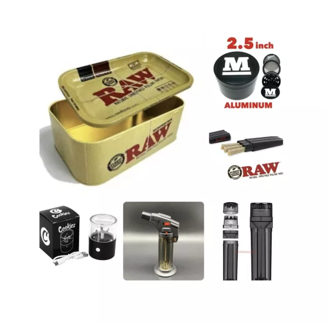 raw metal munchies storage box LARGE+raw three tree torch grinder rechargeable