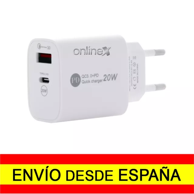 Cargador Pared Multipuerto USB y Tipo C Carga Rápida 20W a5890