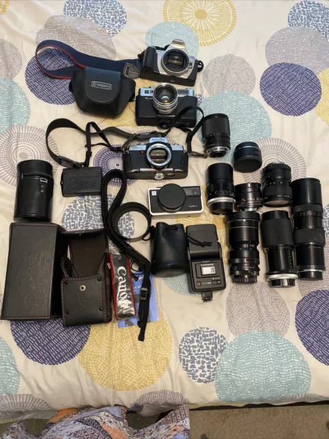 LOTE DE 4 Lote Mixto de Cámaras CYashica Minolta 35 mm para Piezas Tal Como Están y Accesorios