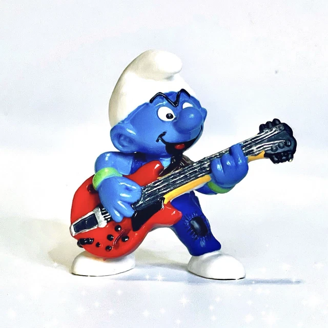 Lead Guitar Smurf PVC Figure Vintage Original Smurfs Rock Band Figurine ‘97 RARE