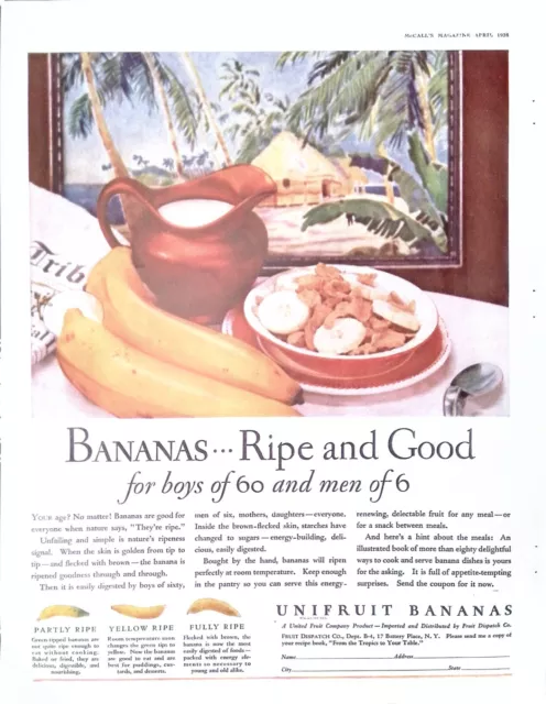Vintage Magazine Ad Ephemera - Bananas Unifruit - 1928