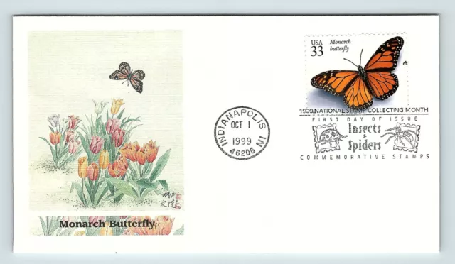 Indianapolis IN Insects & Spiders FDC Envelope 1999 Monarch Butterfly   fdc7