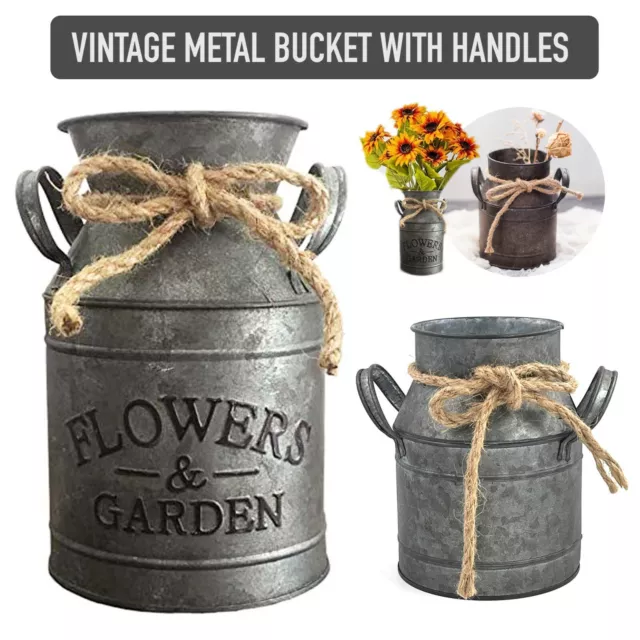 Vintage Metal Bucket Rustic Flower Vase Plant Pot Holder Iron Home Garden Decor